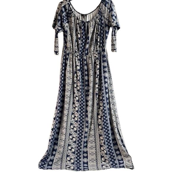 Vibe Sportswear Womens Floral Border Print Short Sleeve Maxi Dress Size 2X - Picture 2 of 12